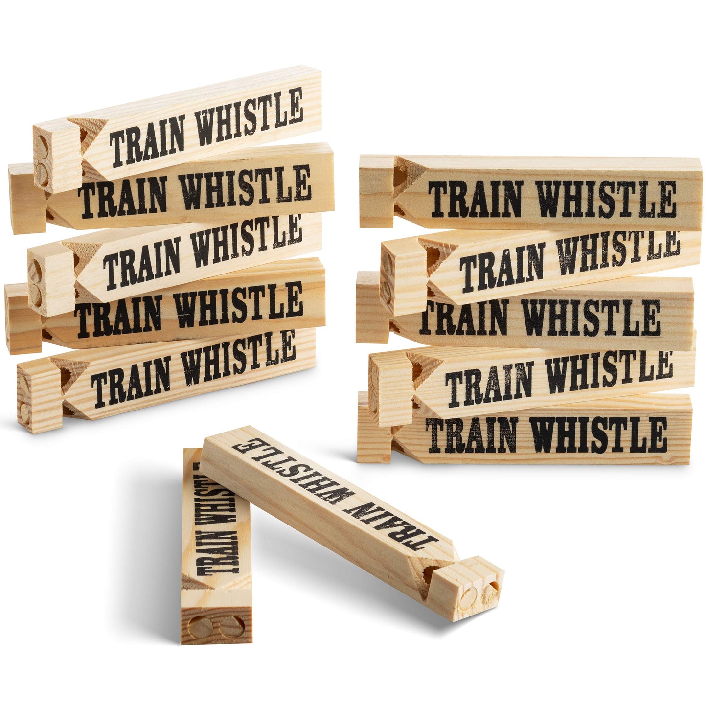 Wooden Train Whistles (Pack of 48) - Wood Train Whistle for Kids, Train Party Favors, Theme Birthday Decorations, Noisemakers, Goodie Bag Filler, Small Game Prizes, Stocking Stuffers