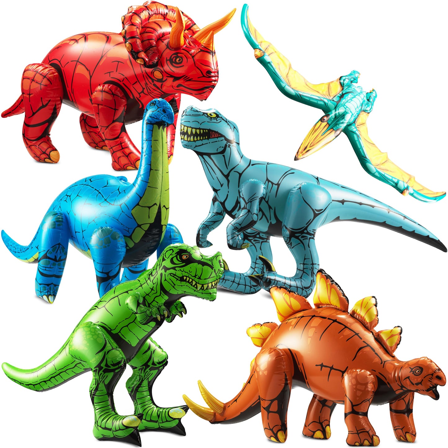 Bedwina Inflatable Dinosaur Toys for Kids (Pack of 6) Large Blow-Up Vinyl Dinosaur Balloons Self-Standing Birthday Decorations for Themed Jurassic Party Supplies Decor & Pool Floats for Boys & Girls