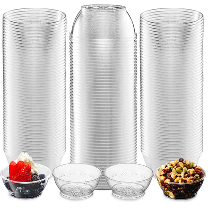 JoyServe Clear Mini Plastic Bowls - (Bulk 100 Pack) 6 Oz Disposable Premium Hard Plastic Dessert Bowls for Serving, Weddings, Catering, Parties, Salsa, Home or Event Party Supplies