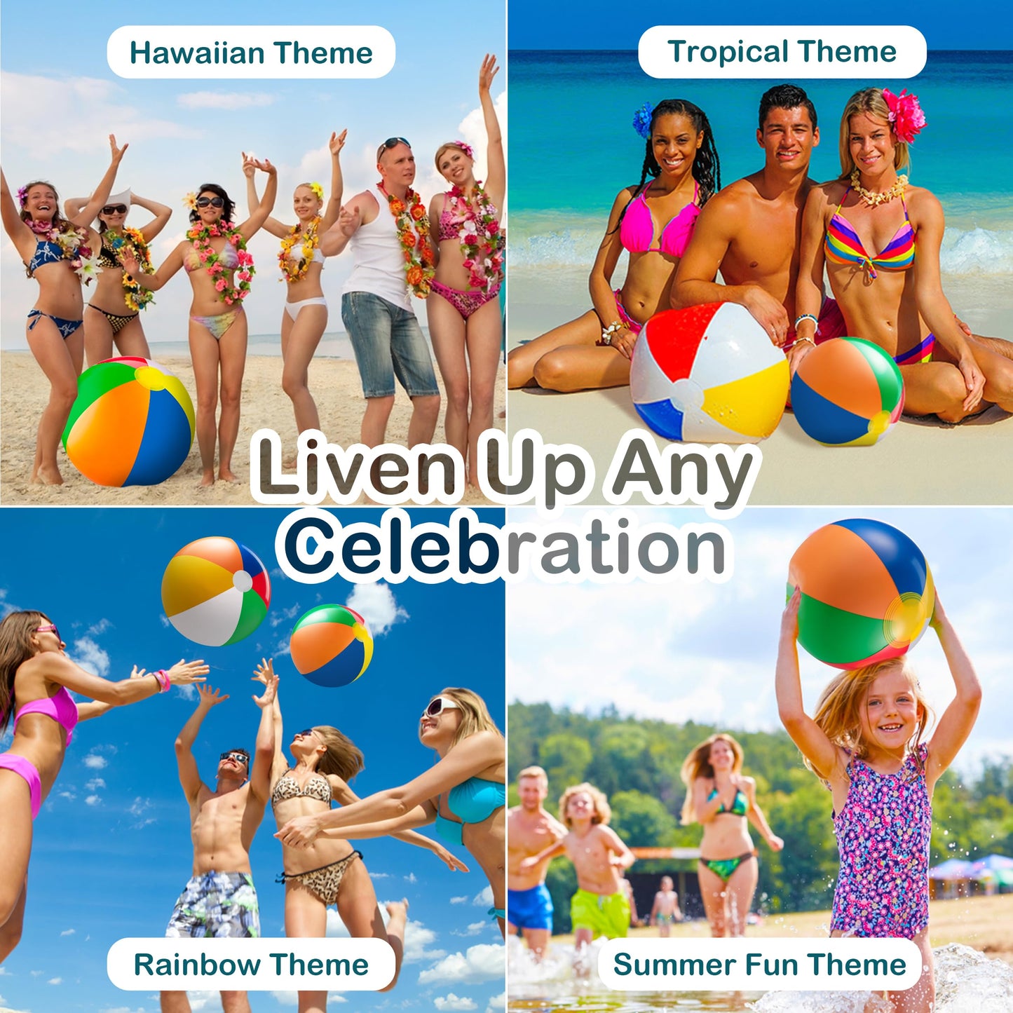 Bedwina 23 Pcs Rainbow Beach Balls Bulk Variety Pack - (10) 5-inch, (10) 12-inch, (3) 20-inch Sizes Large Beach Ball - Inflatable Vinyl Pool Toys for Kids, Themed Party & Pool Party Decorations