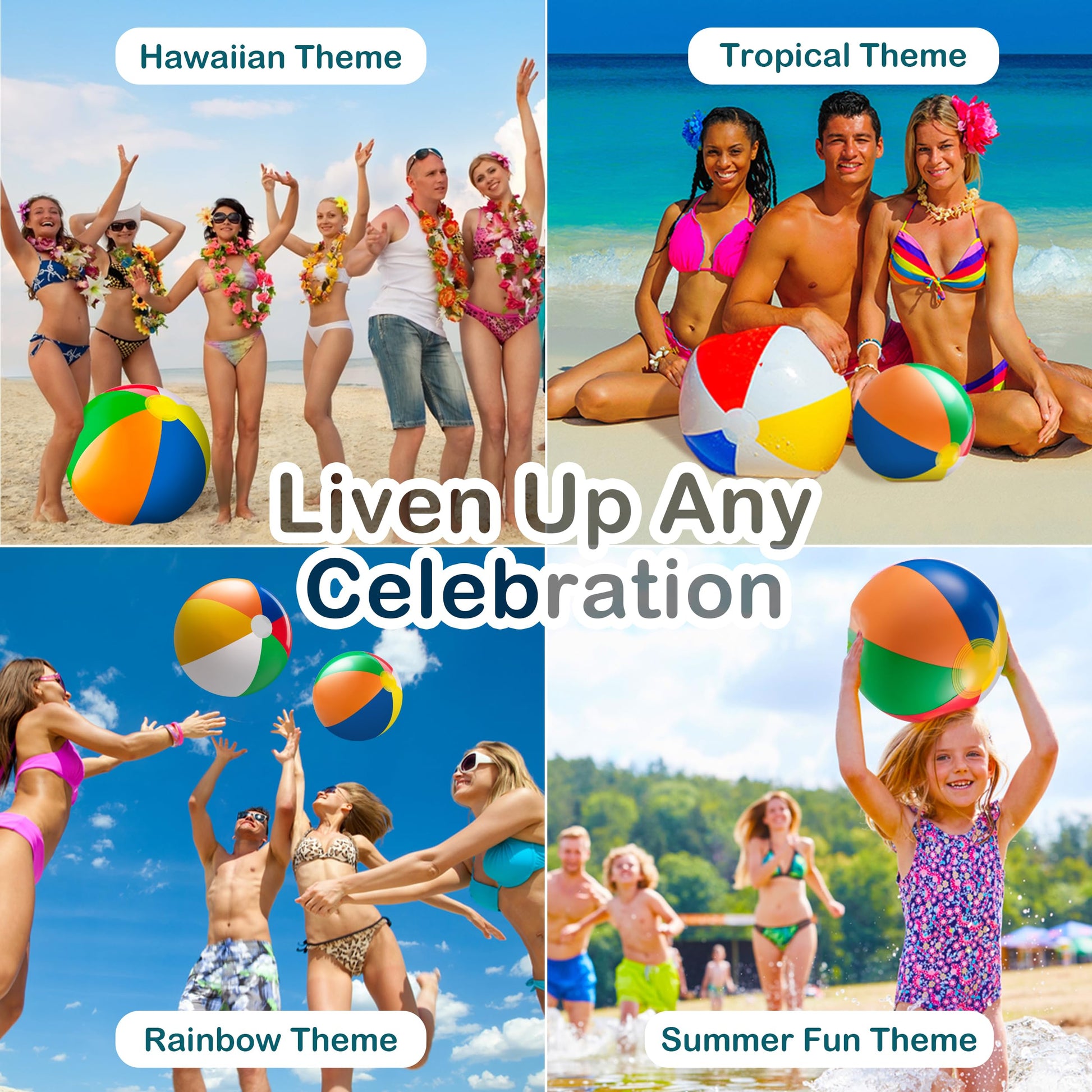 Bedwina 23 Pcs Rainbow Beach Balls Bulk Variety Pack - (10) 5-inch, (10) 12-inch, (3) 20-inch Sizes Large Beach Ball - Inflatable Vinyl Pool Toys for Kids, Themed Party & Pool Party Decorations