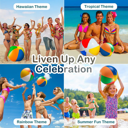 Bedwina 23 Pcs Rainbow Beach Balls Bulk Variety Pack - (10) 5-inch, (10) 12-inch, (3) 20-inch Sizes Large Beach Ball - Inflatable Vinyl Pool Toys for Kids, Themed Party & Pool Party Decorations