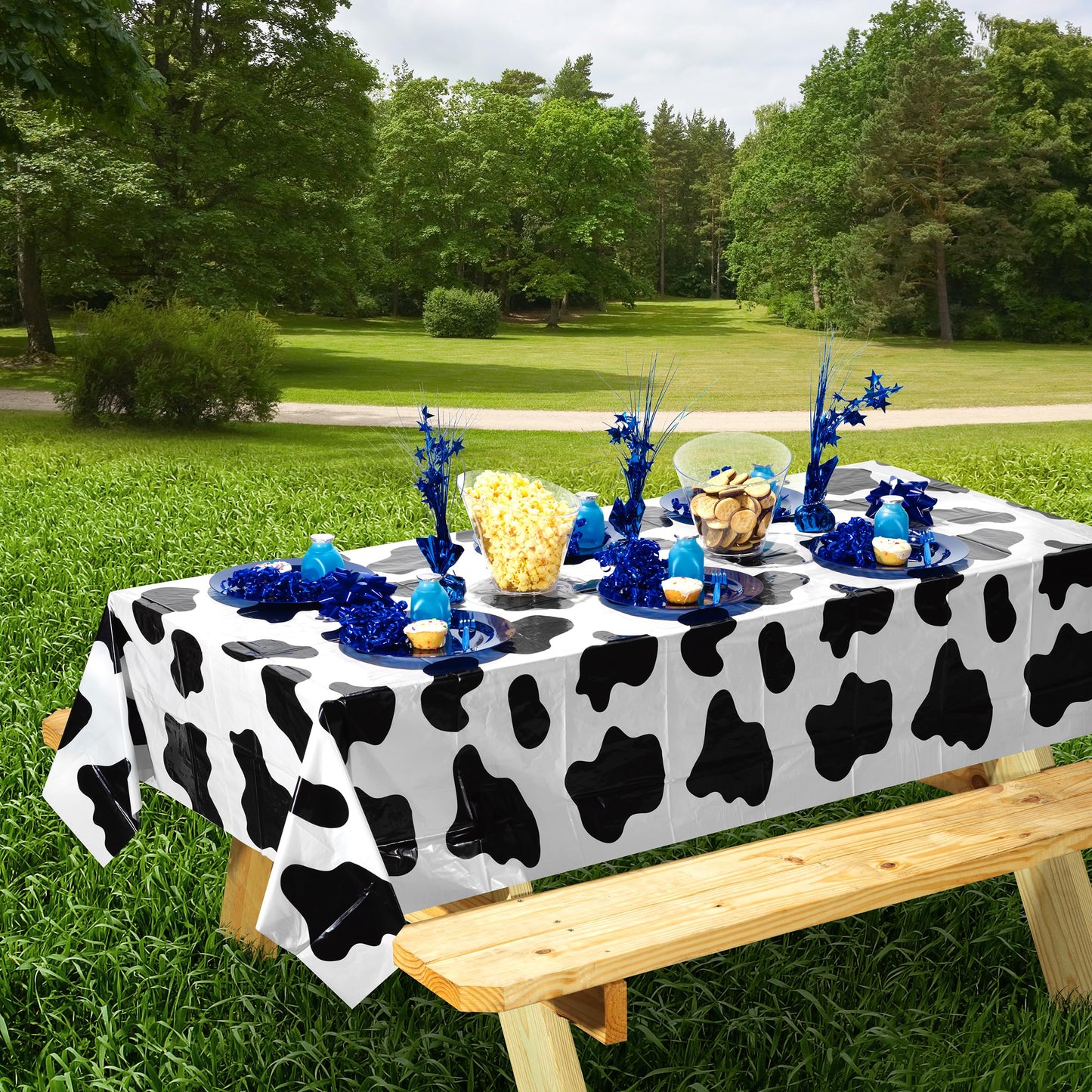 Bedwina Cow Print Tablecloth (Pack of 3) 54 x 72 Inch Tablecloths for Farm Animal Themed Parties, Birthday Party Supplies and Picnic Table Covers, (Black and White)