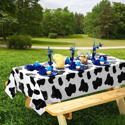 Bedwina Cow Print Tablecloth (Pack of 6) 54 X 72 Inch Tablecloths for Cow Themed Party Decorations, and Birthday Party Decorations, Picnic Table Covers, (Black and White)