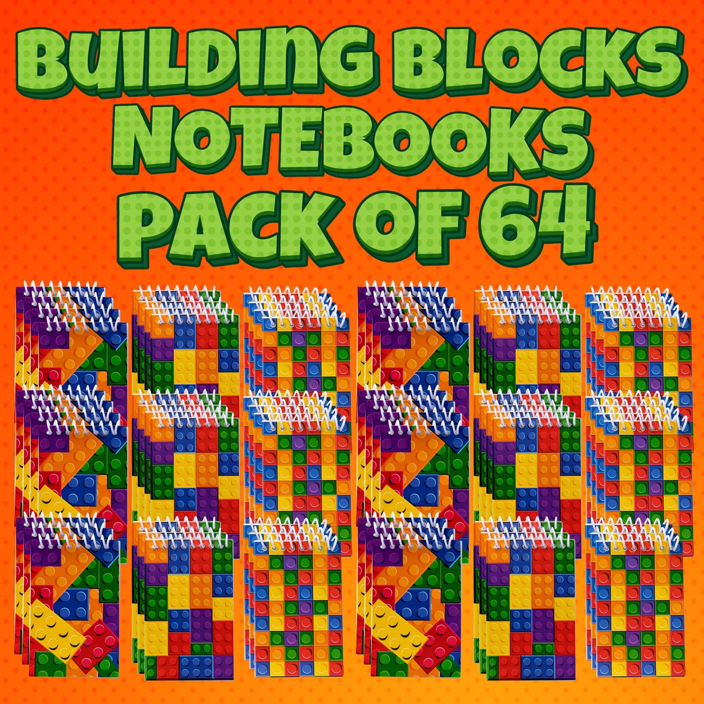 Mini Building Block Notebooks (Bulk of 64) Spiral Notepads In Assorted Brick Styles, Mini Notebook For Kids Pocket Size, For Birthday Party Favors, Goodie Bag Stuffers, Children Classroom Rewards