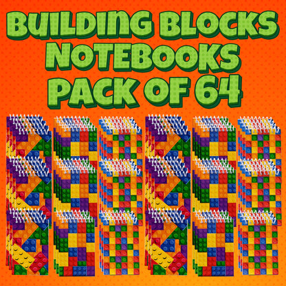 Mini Building Block Notebooks (Bulk of 64) Spiral Notepads In Assorted Brick Styles, Mini Notebook For Kids Pocket Size, For Birthday Party Favors, Goodie Bag Stuffers, Children Classroom Rewards