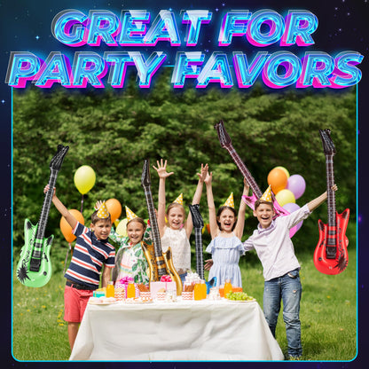 Bedwina Inflatable Guitars for Kids - (Pack of 48) 36-inch Neon Blow Up Guitar Instruments, Party Favors, Giveaways, DJ-Props, Photo-Booth, Birthdays, Rock Star, Rock and Roll Party Decorations