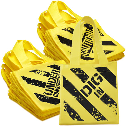 Bedwina Construction Birthday Party Supplies 12 Under Construction Party Decorations Themed Mini Non-Woven Canvas Tote Gift Bags with Handles for Kids and Goodie Bags for Boys