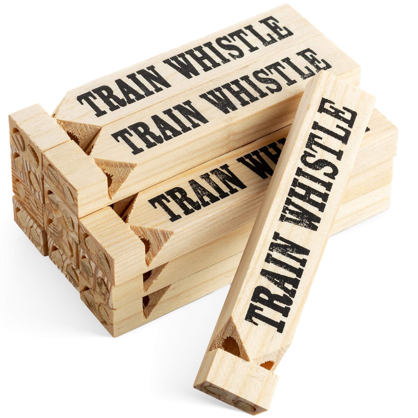 Wooden Train Whistles (Pack of 48) - Wood Train Whistle for Kids, Train Party Favors, Theme Birthday Decorations, Noisemakers, Goodie Bag Filler, Small Game Prizes, Stocking Stuffers