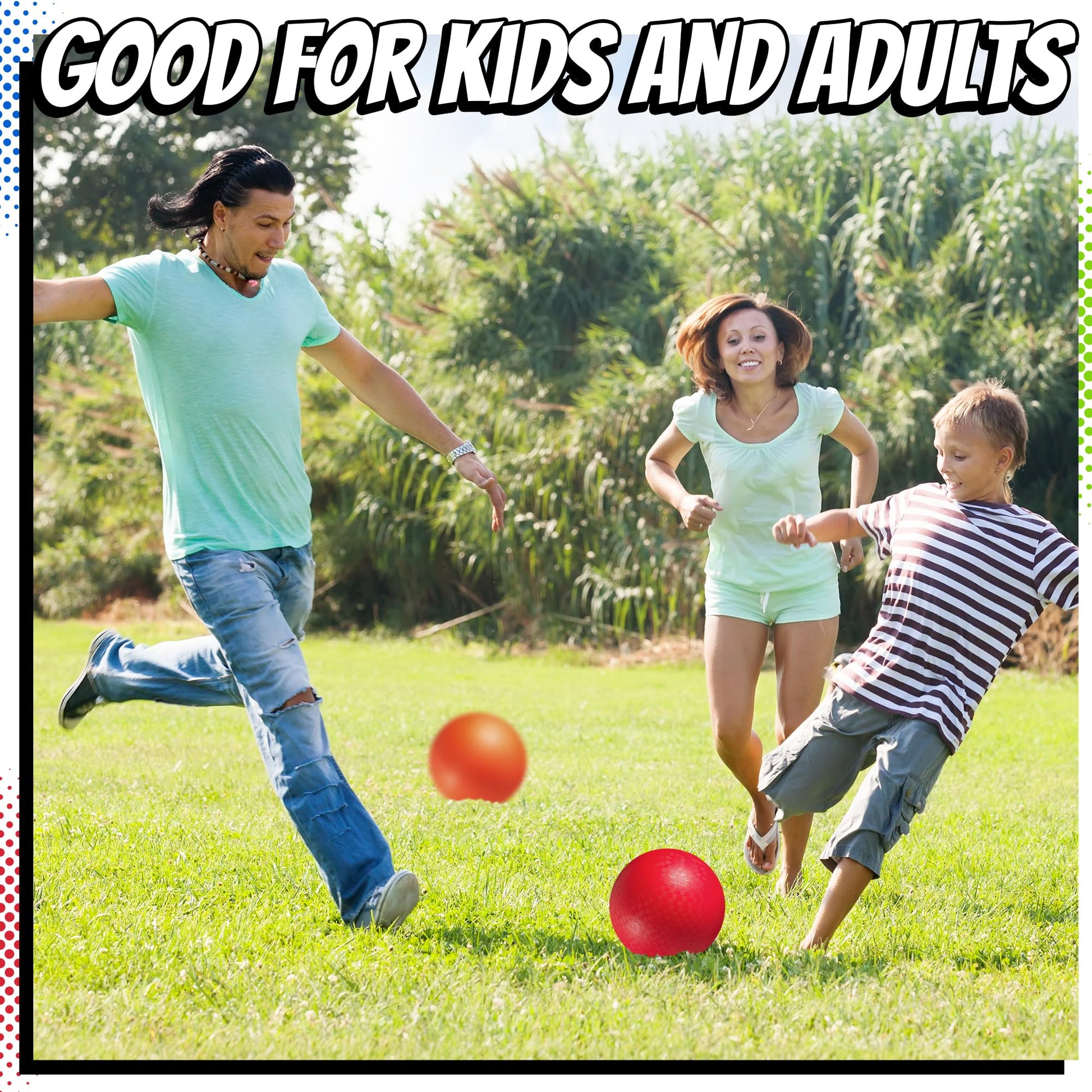 8.5 Inch Playground Balls Dodgeballs for Kids & Adults - (Pack of 6) Inflatable Rubber Indoor Outdoor Bouncy, Kickballs, Four Square and Handballs for School, Gym, Recess and More with Ball Pump