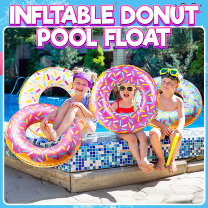 Inflatable Donuts - (Pack of 4) 24 Inch Donut Pool Float for Kids Ages 2-6 Pool Tube, Assorted Swim Rings with Sprinkles for Pool Floaties, Party Decorations