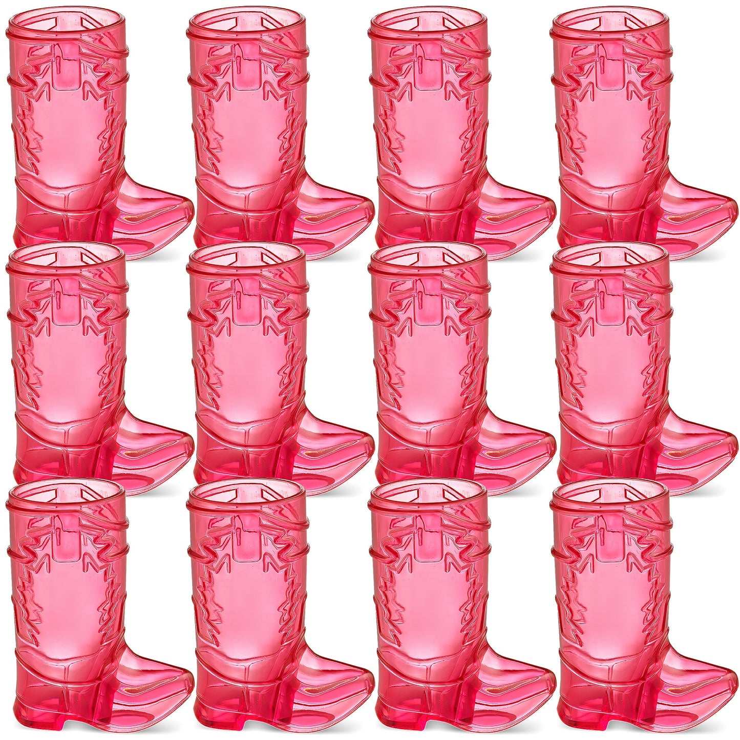 JoyServe 24 Mini Boot Shot Glasses, 1 oz Reusable and Disposable Pink Plastic Shot Cups, for Cowboy Cowgirl Themed Parties, Decorations, Bachelorette Party Favors, Pink