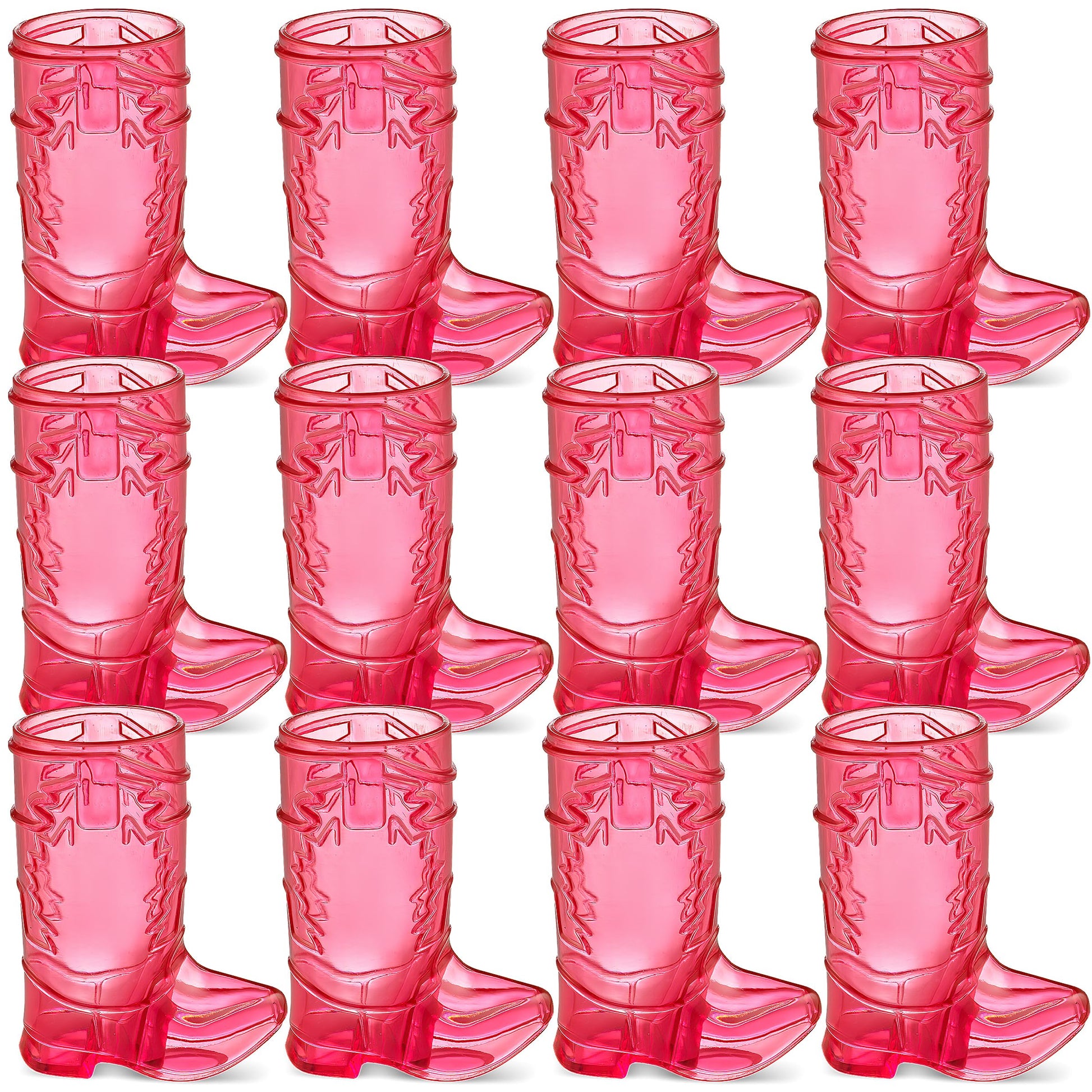 JoyServe 24 Mini Boot Shot Glasses, 1 oz Reusable and Disposable Pink Plastic Shot Cups, for Cowboy Cowgirl Themed Parties, Decorations, Bachelorette Party Favors, Pink