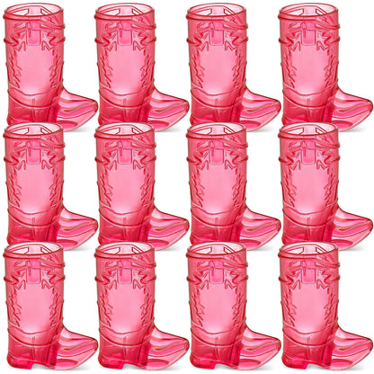 JoyServe 24 Mini Boot Shot Glasses, 1 oz Reusable and Disposable Pink Plastic Shot Cups, for Cowboy Cowgirl Themed Parties, Decorations, Bachelorette Party Favors, Pink