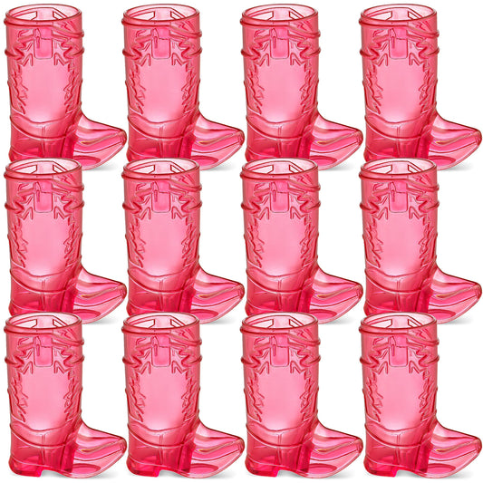 JoyServe 24 Mini Boot Shot Glasses, 1 oz Reusable and Disposable Pink Plastic Shot Cups, for Cowboy Cowgirl Themed Parties, Decorations, Bachelorette Party Favors, Pink