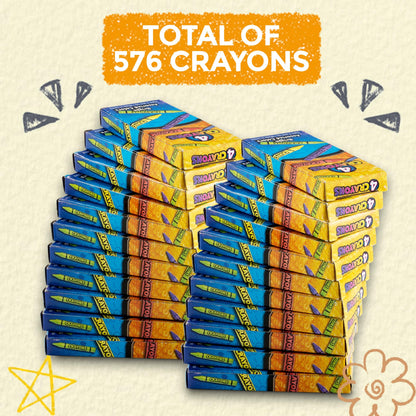Bedwina Bulk Crayons - 576 Crayons - Case of 144 4-Packs, Premium Colors Bulk School Supplies for Kids and Toddlers Non-Toxic for Party Favors, Restaurants, Goody Bags, Stocking Stuffers